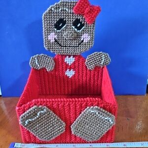 Red Gingerbread Man Yarn Basket